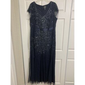 Adrianna Papell Sequin Beaded Formal Gown Size 20W Navy Blue